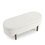 ⁦Foam Oval Storage Ottoman with Rubber Wood Legs - Beige⁩ - الصورة ⁦6⁩