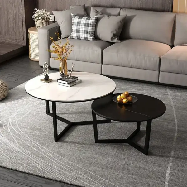 Luxury living room table set from Spain market, furniture set, coffee table with black sand powder coated ceramic top