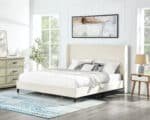 Beige Velvet Wingback Platform Bed with Padded Headboard - King