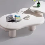 Light MDF Rectangular Coffee Table with Creative Wooden Design - Cream