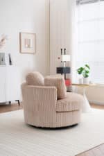 Beige Corduroy Swivel Chair - Comfortable 360° Modern Accent Seating - Image 9