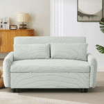 Corduroy Convertible Loveseat Sofa Bed with USB Ports - Light Grey-Green - Image 9