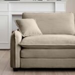Corduroy Single Deep Seat Sofa with Retro Style - Cream - Image 10