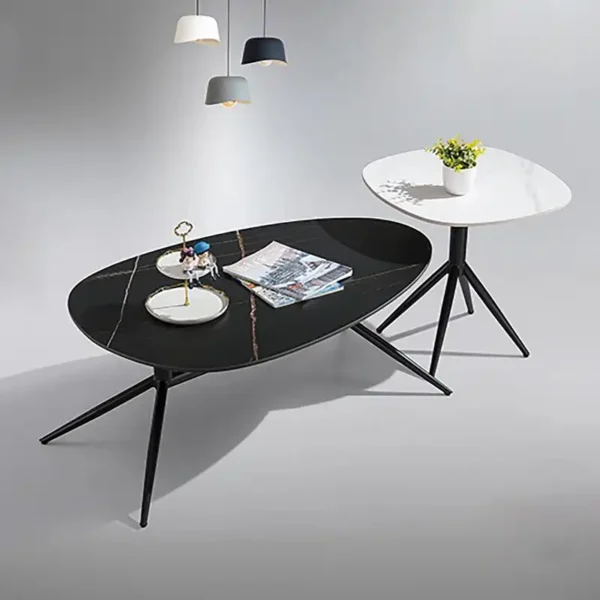 Luxury Italian Design Living Room Home Furniture Tea Side Table Black Sand Carbon Steel Rock Plate Coffee Table