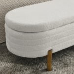 ⁦Foam Oval Storage Ottoman with Rubber Wood Legs - Beige⁩ - الصورة ⁦5⁩