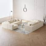 ⁦Corduroy L-Shaped Modular Sofa Set with Minimalist Design - Beige⁩ - الصورة ⁦24⁩