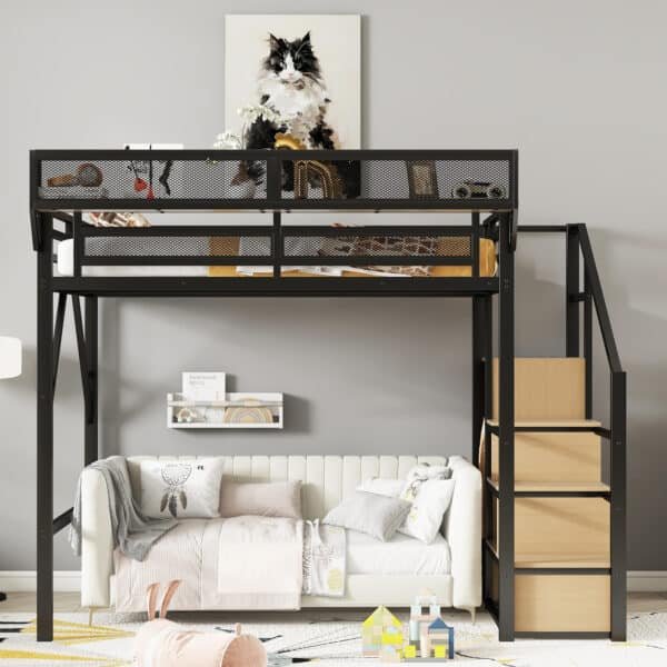 Ultimate Metal Loft Bed with Stairs – Durable, Space-Saving & Stylish for Kids & Teens