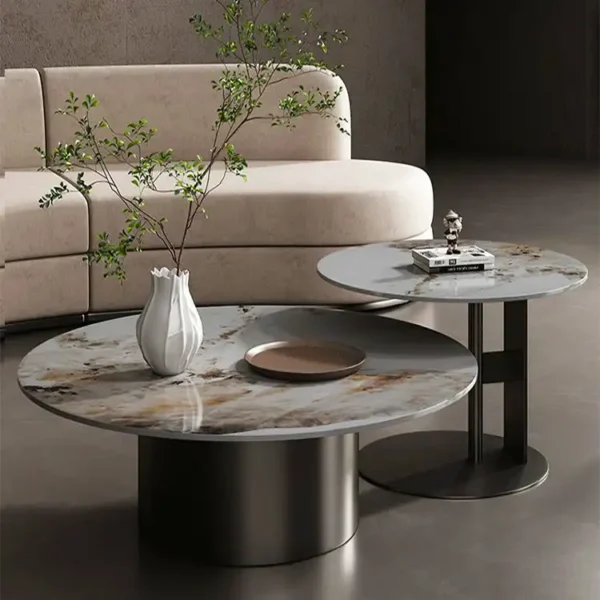 Minimalistic Designed Simple Clarity Center Table Furniture Stone Top Metal Living Room Stainless Steel Coffee Table