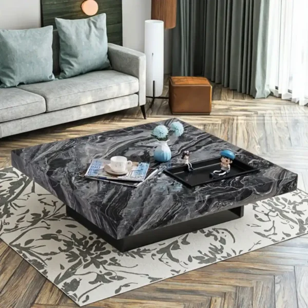 Italian Luxury Square Marble Coffee Table with Extendable Feature Modern Minimalist Design Metal Material Living Room Home Use
