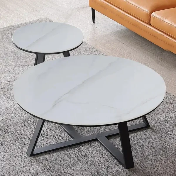 Coffee Table Living Room Furniture Round Iron Furniture Metal Rock Plate + Metal Modern European for Office and Home