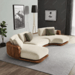 Velvet Curved Modular Sofa with Solid Wood Frame - Wabi-Sabi Style - Three-Seater - Neutral - Image 3