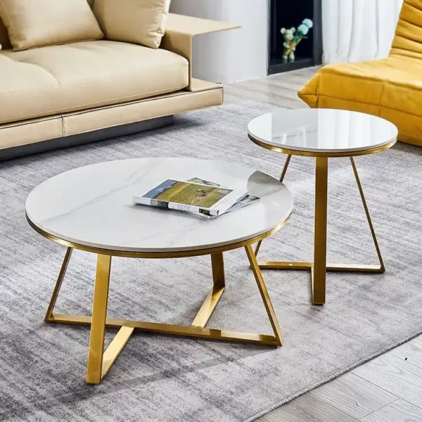 Nordic Modern Luxury Marble Round Coffee Table Set Stainless Steel Gold Center Table Marble Top Coffee Table