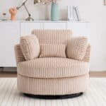 Beige Corduroy Swivel Chair - Comfortable 360° Modern Accent Seating