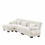Chenille L-Shaped Modular Sofa with Convertible Ottoman and Bolster Armrests - White - Image 6