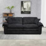 ⁦Chenille Loveseat with Memory Foam Cushions and 2 Throw Pillows - Black⁩ - الصورة ⁦2⁩