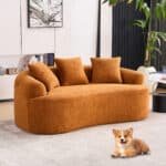 Chenille Curved Loveseat with 3 Pillows - Orange - Image 2
