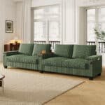 Corduroy Sofa Couch with USB Ports and Hidden Storage Arms - 4-Seater - Green - Image 10