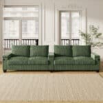 Corduroy Sofa Couch with USB Ports and Hidden Storage Arms - 4-Seater - Green - Image 8