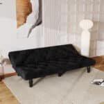 Velvet Sofa Bed with Tufted Design - 2-Seater - Black - Image 8