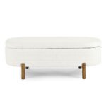 ⁦Foam Oval Storage Ottoman with Rubber Wood Legs - Beige⁩ - الصورة ⁦10⁩