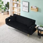 Black Corduroy Straight-Row Sofa with Adjustable Backrest and Cup Holders - 3-Seater - Image 2