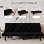 Velvet Sofa Bed with Tufted Design - 2-Seater - Black - Image 2