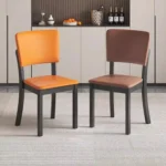PU Leather Dining Chair with Sturdy Iron Frame - Orange