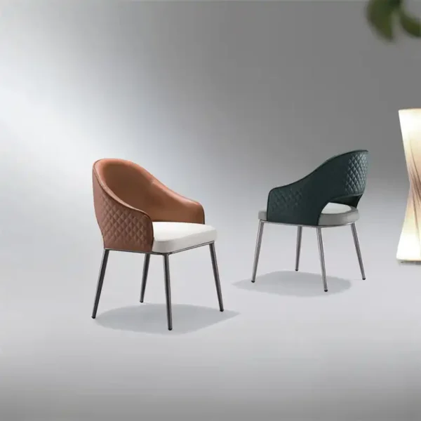 Quilted Details Eco Faux Leather Upholstered Curved Backrest Comfortable Padded Dining Room Dining Chair With Durable Metal Legs