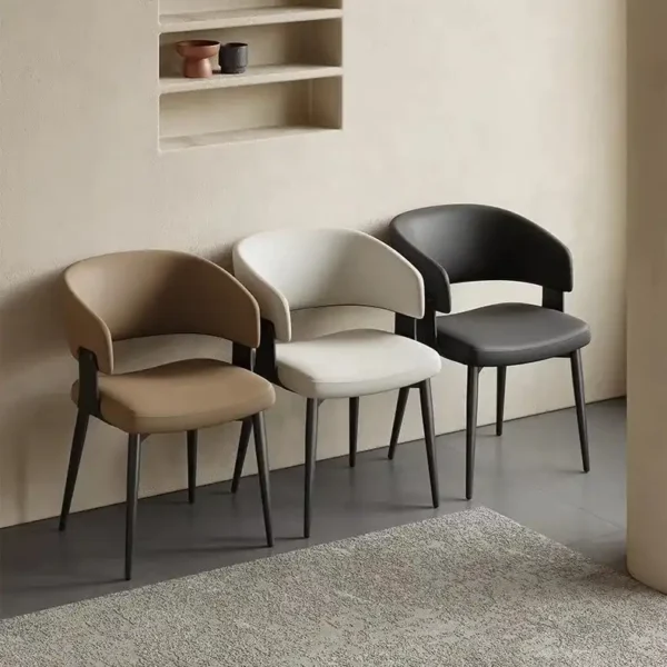 Minimalist Restaurant Dinning Chair Nordic Hotel Modern Luxury Metal White Faux Leather Upholstered Luxurious Dining Chair
