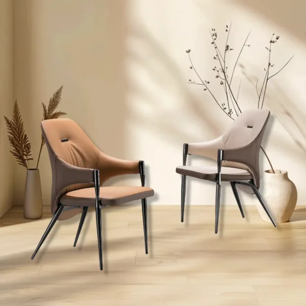 Lu Comfortable Leather Table Chair with Stainless Steel Bracket Modern Design Backrest for Home or Hotel Dining Room Furniture