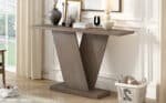 Natural Wood Veneer Console Table with V-Base Design - Minimalist Style - Image 4
