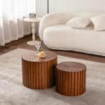 Handcrafted Wood Round Coffee Table with Elegant Relief Design - Natural Finish - Image 4