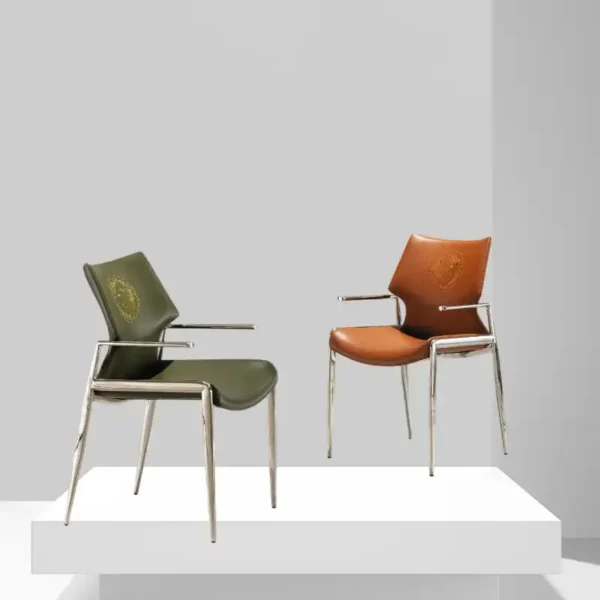 Simple stainless steel cat claw leather dining chair with armrests suitable for restaurants and hotels