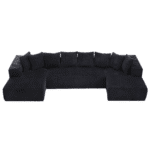 Striped Corduroy U-Shape Modular Sofa with Chaise Lounge - Black - Image 7