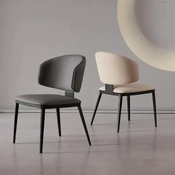 Italian High-End Minimalist Design Dining Chairs Luxury Backrest Leather Fabric Material Steel Metal Home Use Banquet Kitchen