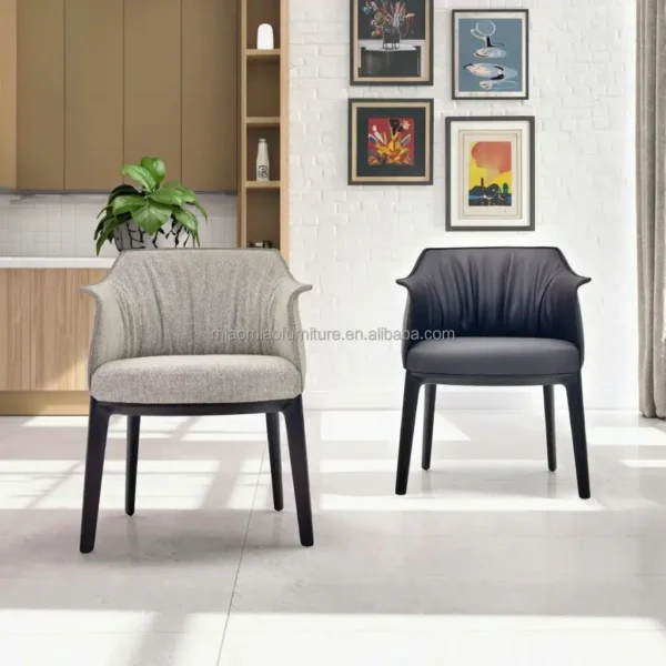 Nordic Light Luxury Wooden Restaurant Furniture Home Hotel Coffee Shop Negotiation Leisure White Leather Dining Room Chair