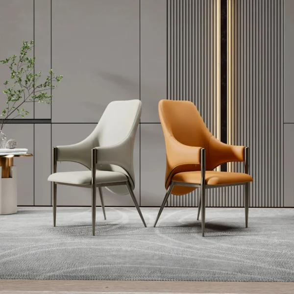 Lu Comfortable Leather Table Chair with Stainless Steel Bracket Modern Design Backrest for Home or Hotel Dining Room Furniture