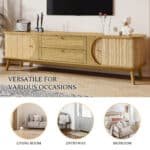 Rattan Media Console with Sliding Doors and Multifunctional Storage - Natural - Image 5
