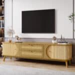 Rattan Media Console with Sliding Doors and Multifunctional Storage - Natural - Image 3