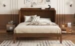 Walnut Pine Cabinet Bed – Space-Saving Murphy Bed with Power Station & Rattan Panel - Image 6