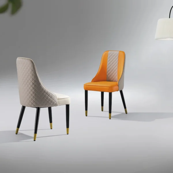 Padded Seat Curved Backrest Eco Faux Leather Upholstered Modern Dining Room Chair With Brass Gold Feet and Chanelled Stitching