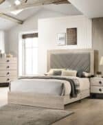 Rubberwood Eastern King Bed with Gray V-Design Headboard - Cream