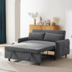 Corduroy Convertible Loveseat Sofa Bed with USB Ports - Light Grey-Green - Image 14