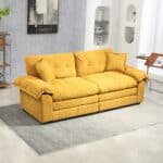 Chenille Loveseat with Memory Foam Cushions and 2 Throw Pillows - Yellow - Image 3
