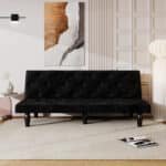 Velvet Sofa Bed with Tufted Design - 2-Seater - Black