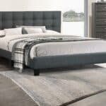 Charcoal Polyfiber Queen Bedframe with Tufted Headboard - Modern Elegance
