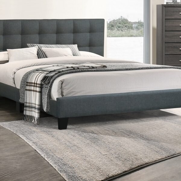 Modern 1pc Queen Size Bed Charcoal Polyfiber Tufted Headboard Platform Bedframe Bedroom Furniture