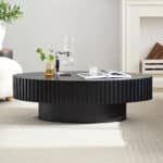 Handcrafted Oval Coffee Table with Sturdy Pedestal - Black - Image 2