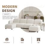 Teddy Velvet U-Shaped Modular Sofa with Ottoman - 6-Seater - Beige - Image 4