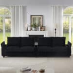 Corduroy Sofa Couch with USB Ports and Hidden Storage - 4-Seater - Black - Image 9